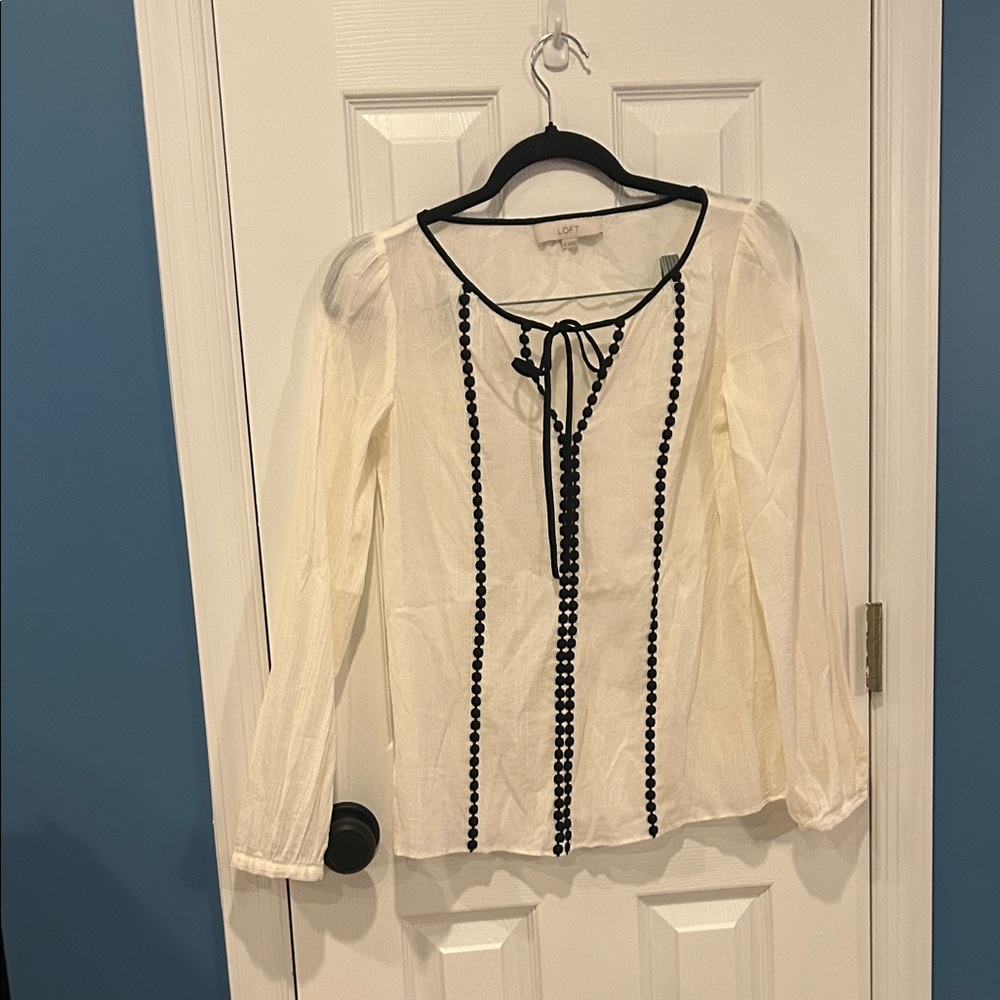 LOFT Cream Blouse with Black Detailing